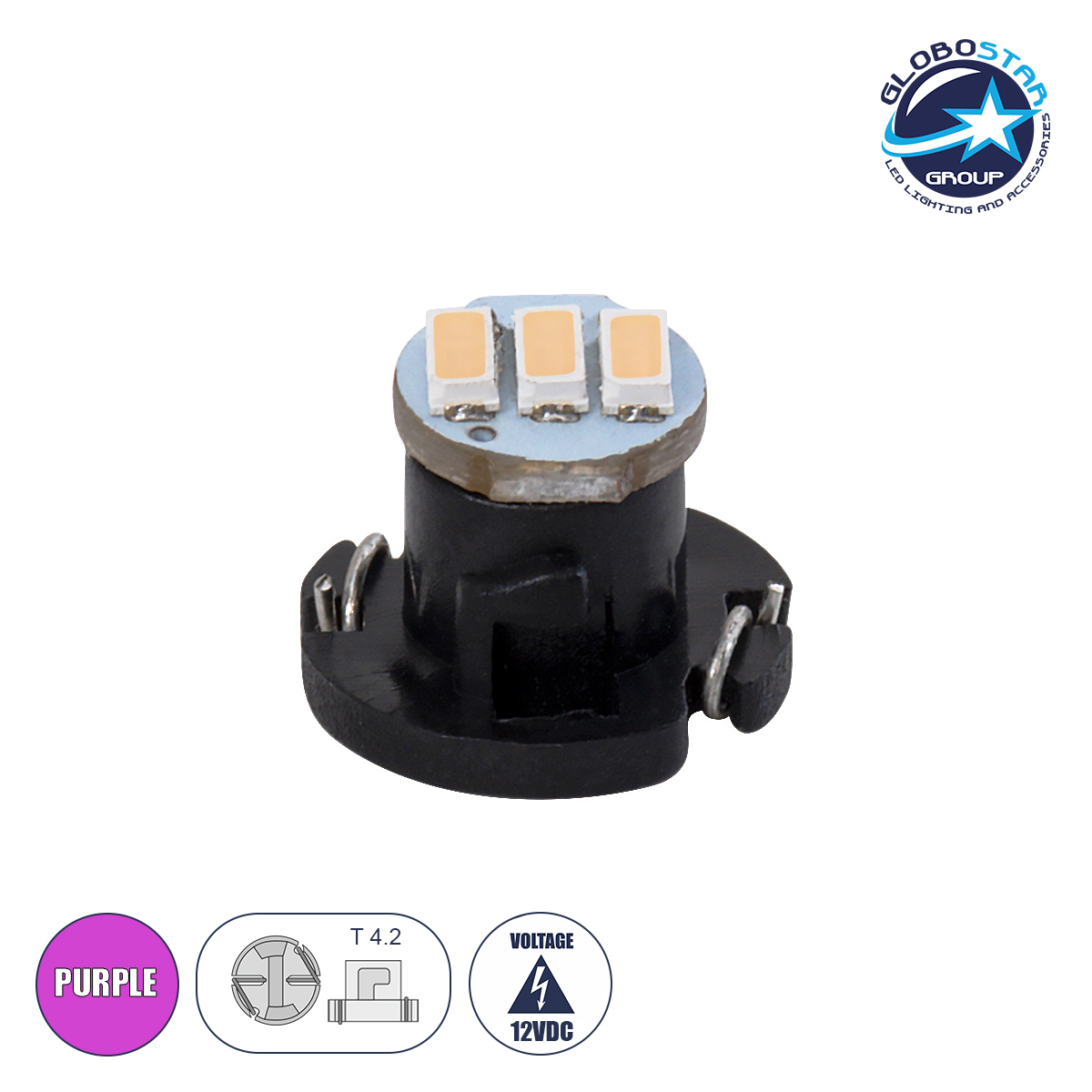81014_1 GloboStar® T4.2 81014 Λάμπα Αυτοκινήτου LED 3xSMD4014 0.18W 28lm 120° DC 12V IP20 Μ1 x Π1 x Υ0.8cm Ροζ - Image 1