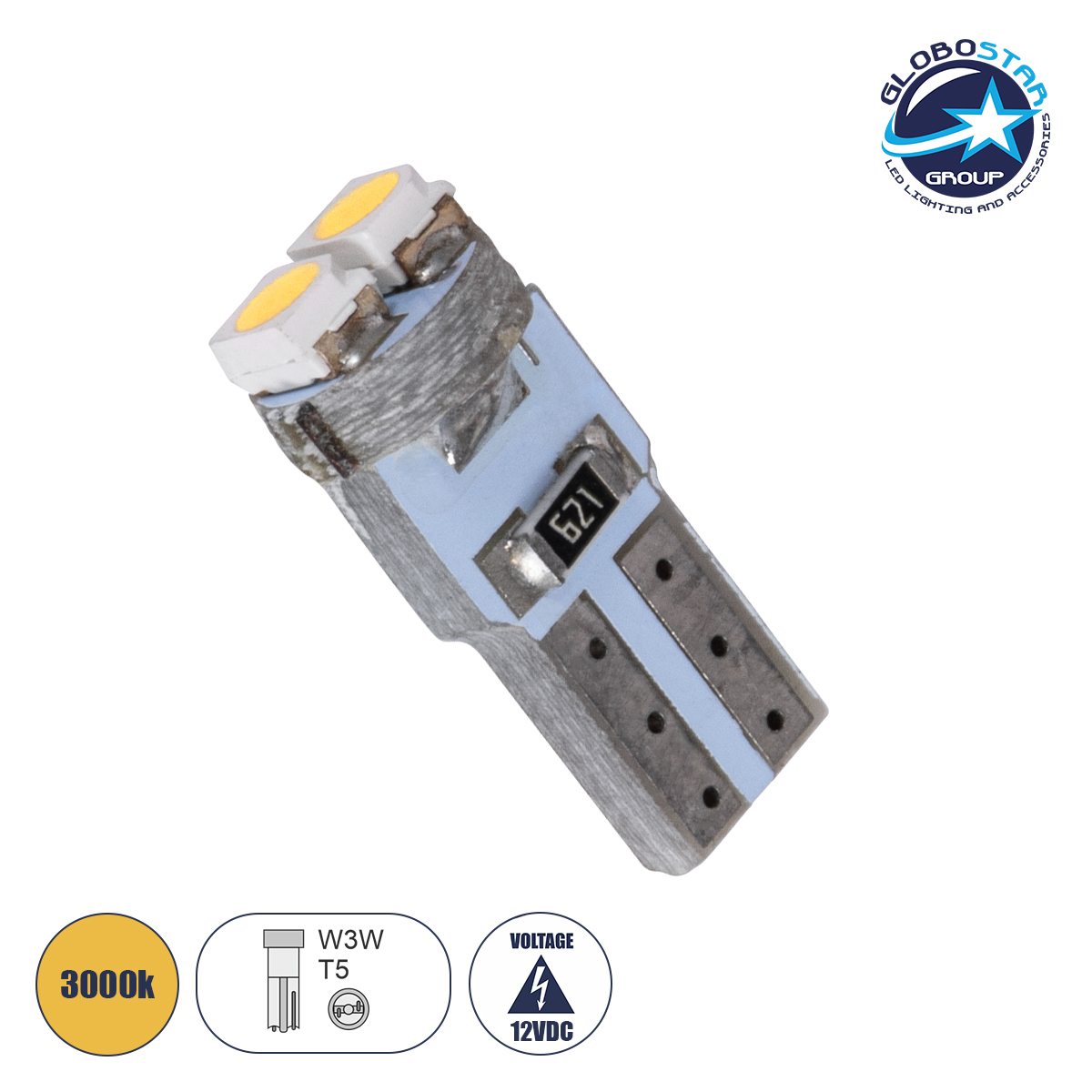 81023_1 GloboStar® T5 81023 Λάμπα Αυτοκινήτου LED 2xSMD1210 0.15W 18lm 120° DC 12V IP20 Φ0.7 x Υ1.7cm Θερμό Λευκό 3000K - Image 1