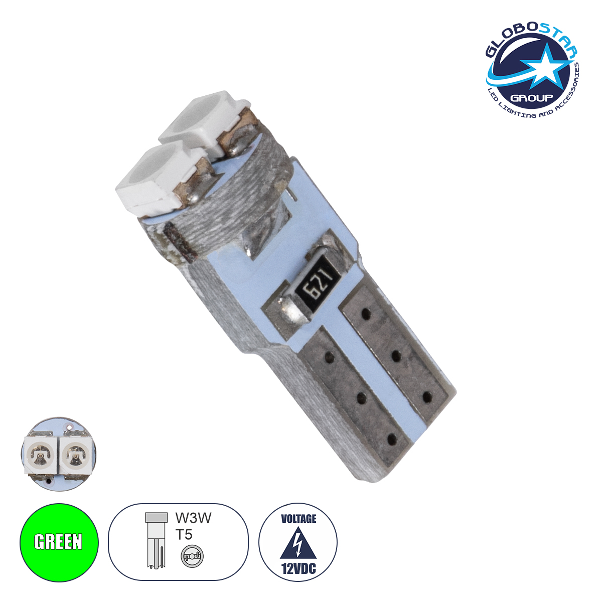 81025_1 GloboStar® T5 81025 Λάμπα Αυτοκινήτου LED 2xSMD1210 0.6W 72lm 120° DC 12V IP20 Φ0.7 x Υ1.7cm Πράσινο - Image 1