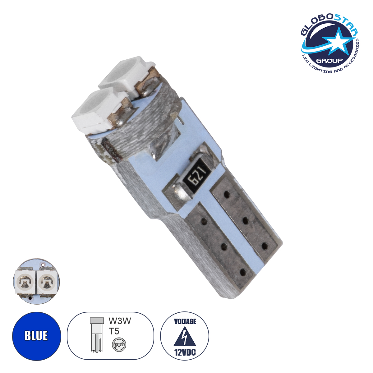 81026_1 GloboStar® T5 81026 Λάμπα Αυτοκινήτου LED 2xSMD1210 0.6W 72lm 120° DC 12V IP20 Φ0.7 x Υ1.7cm Μπλε - Image 1