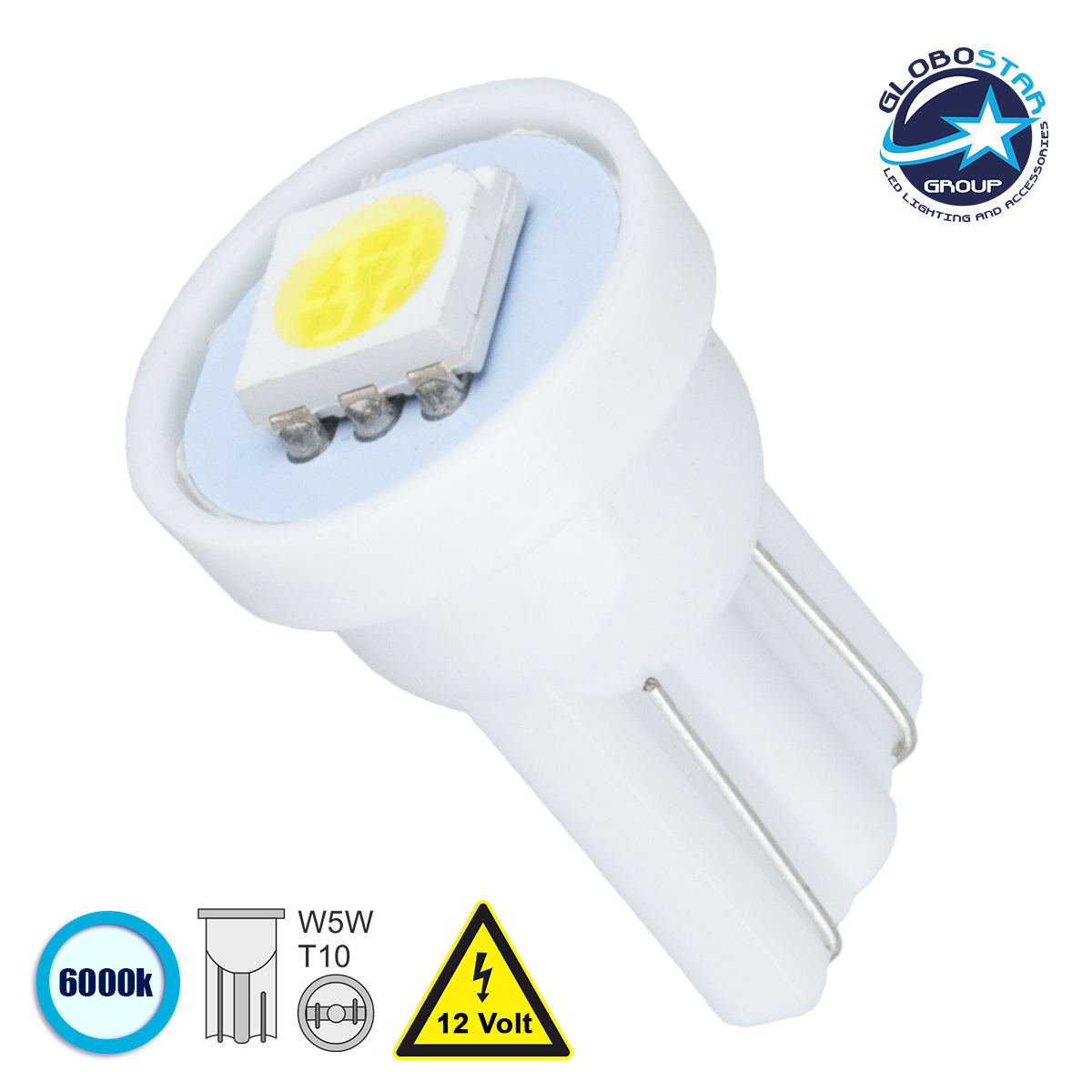 81044_1 GLOBOSTAR® W5W-T10 81044 Λάμπα W5W T10 LED 0.12W 12lm 120° DC 12V IP20 Ψυχρό Λευκό 6000K - 1 x Epistar SMD5050 Chip - Μ1.1 x Π1.1 x Υ1.7cm - 1 Χρόνο Εγγύηση - Image 1