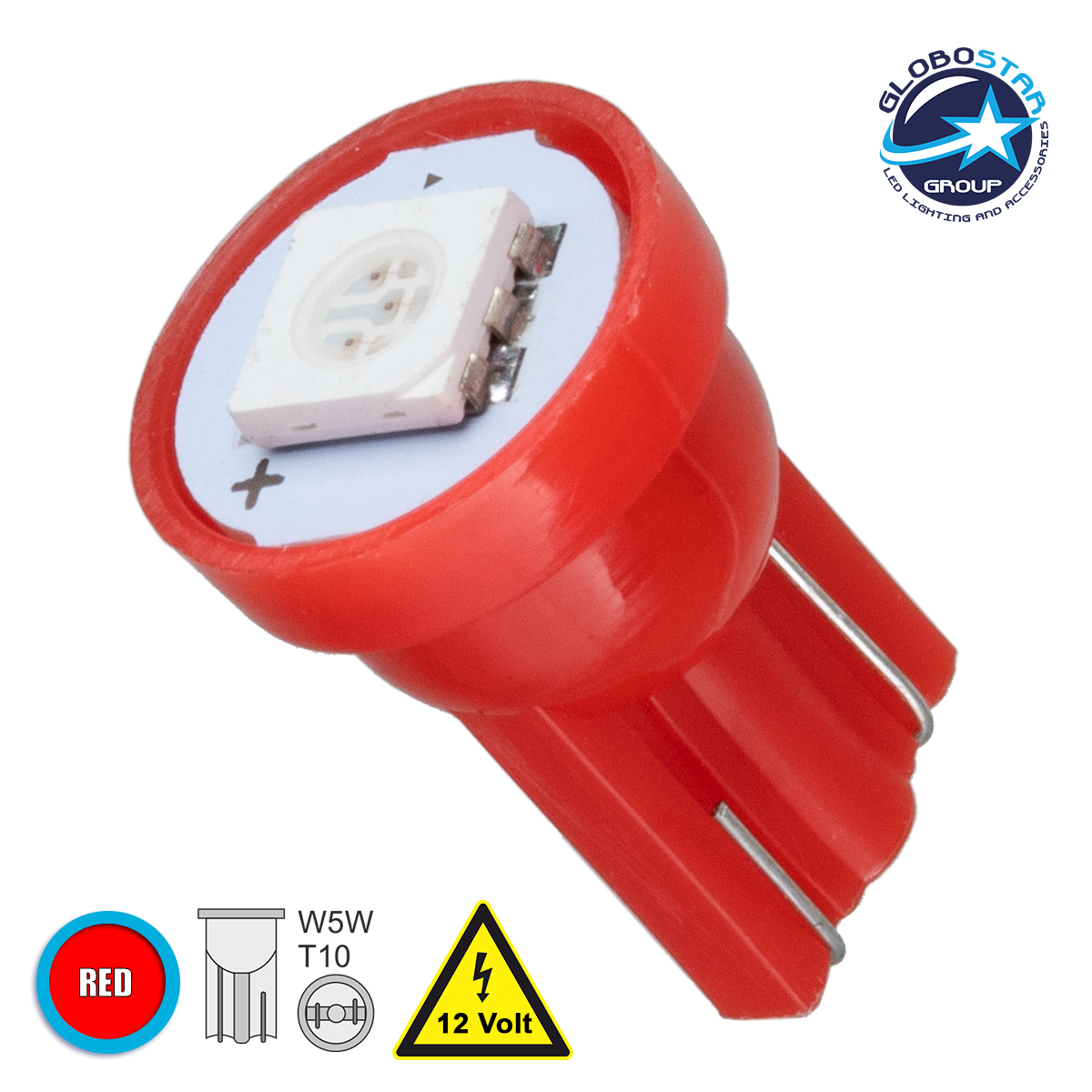 81045_1 GLOBOSTAR® W5W-T10 81045 Λάμπα W5W T10 LED 0.12W 12lm 120° DC 12V IP20 Κόκκινο - 1 x Epistar SMD5050 Chip - Μ1.1 x Π1.1 x Υ1.7cm - 1 Χρόνο Εγγύηση - Image 1