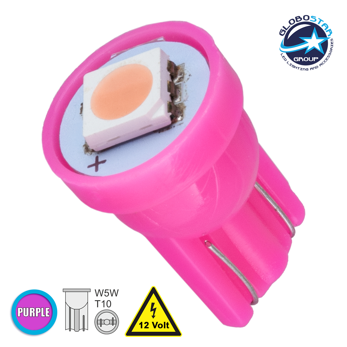 81049_1 GLOBOSTAR® W5W-T10 81049 Λάμπα W5W T10 LED 0.12W 12lm 120° DC 12V IP20 Ροζ - 1 x Epistar SMD5050 Chip - Μ1.1 x Π1.1 x Υ1.7cm - 1 Χρόνο Εγγύηση - Image 1