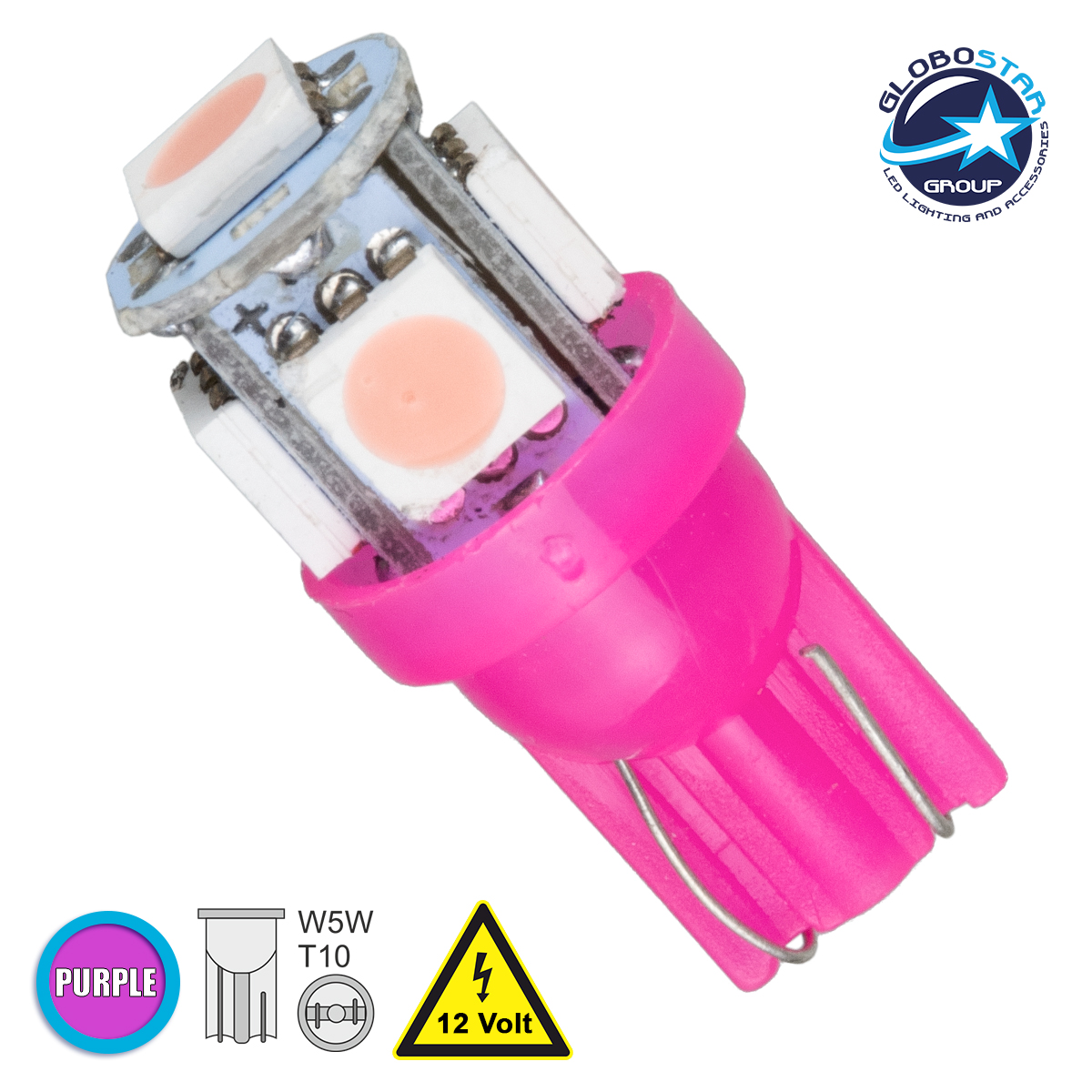 81055_1 GLOBOSTAR® W5W-T10 81055 Λάμπα W5W T10 LED 0.36W 45lm 360° DC 12V IP20 Ροζ - 5 x Epistar SMD5050 Chip - Μ1.2 x Π1.2 x Υ2.7cm - 1 Χρόνο Εγγύηση - Image 1