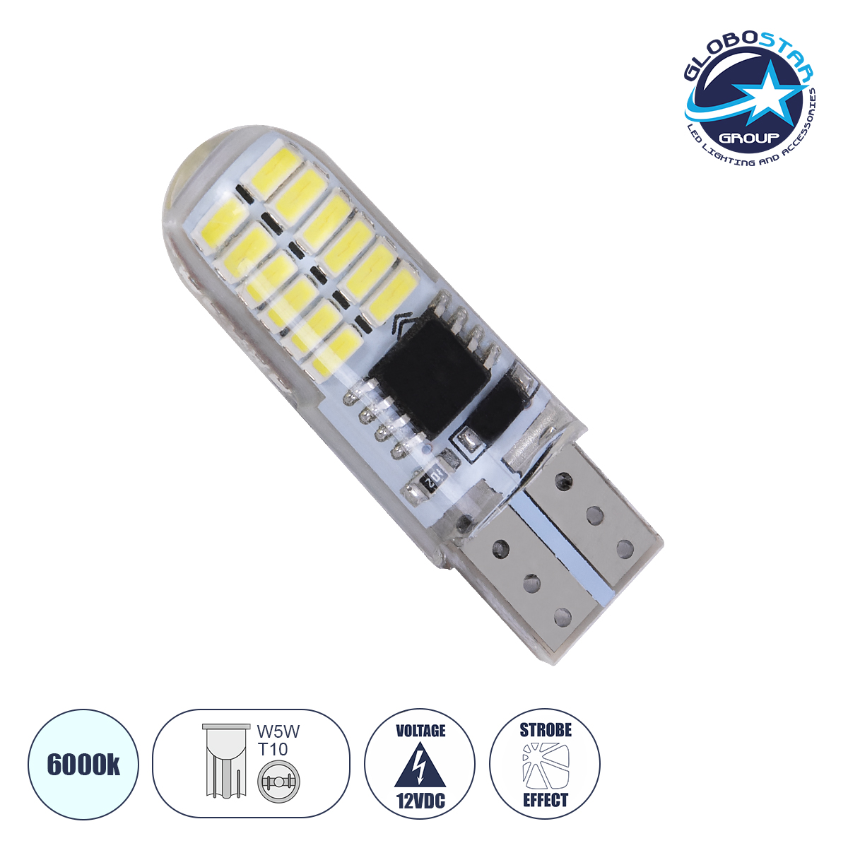 81058_1 GLOBOSTAR® W5W-T10 81058 Λάμπα W5W T10 LED 1W 192lm 360° DC 12V IP20 Ψυχρό Λευκό 6000K Strobe - 24 x Epistar SMD3014 Chip - Μ1 x Π1 x Υ3.2cm - 1 Χρόνο Εγγύηση - Image 1
