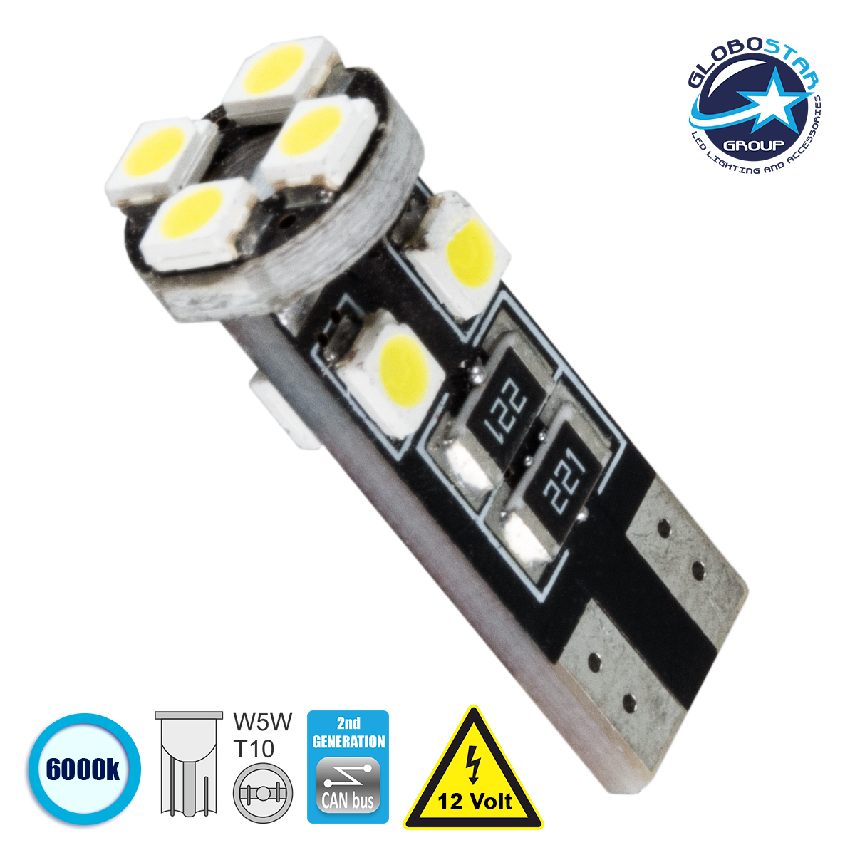 81119_1 GLOBOSTAR® W5W-T10 81119 Λάμπα W5W T10 CANbus LED 2W 72lm 360° DC 12V IP20 Ψυχρό Λευκό 6000K - 8 x Epistar SMD1210 Chip - Μ1 x Π1 x Υ2.5cm - 1 Χρόνο Εγγύηση - Image 1
