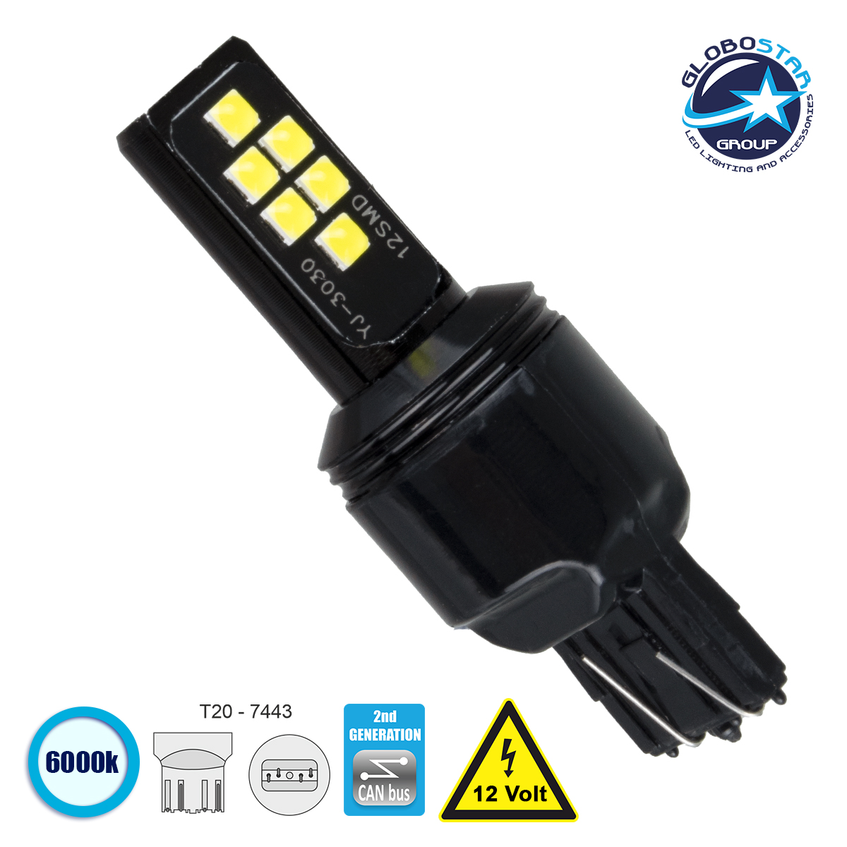 81159_1 GLOBOSTAR® W21W/5W-T20 81159 Λάμπα W21W T20 7443 CANbus LED 4W 440lm 360° DC 12V IP20 Ψυχρό Λευκό 6000K - 12 x Epistar SMD3030 Chip - Μ2 x Π2 x Υ6cm - 1 Χρόνο Εγγύηση - Image 1