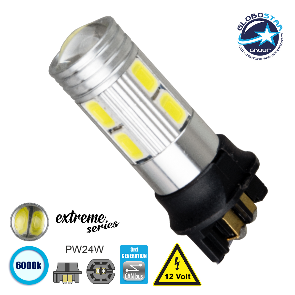 81172_01 GLOBOSTAR® PW24W 81172 Λάμπα PW24W CANbus LED 4.5W 320lm 360° DC 12V IP20 Ψυχρό Λευκό 6000K - 10 x Epistar SMD5630 Chip - Μ1.6 x Π1.6 x Υ3.9cm - 1 Χρόνο Εγγύηση - Image 1