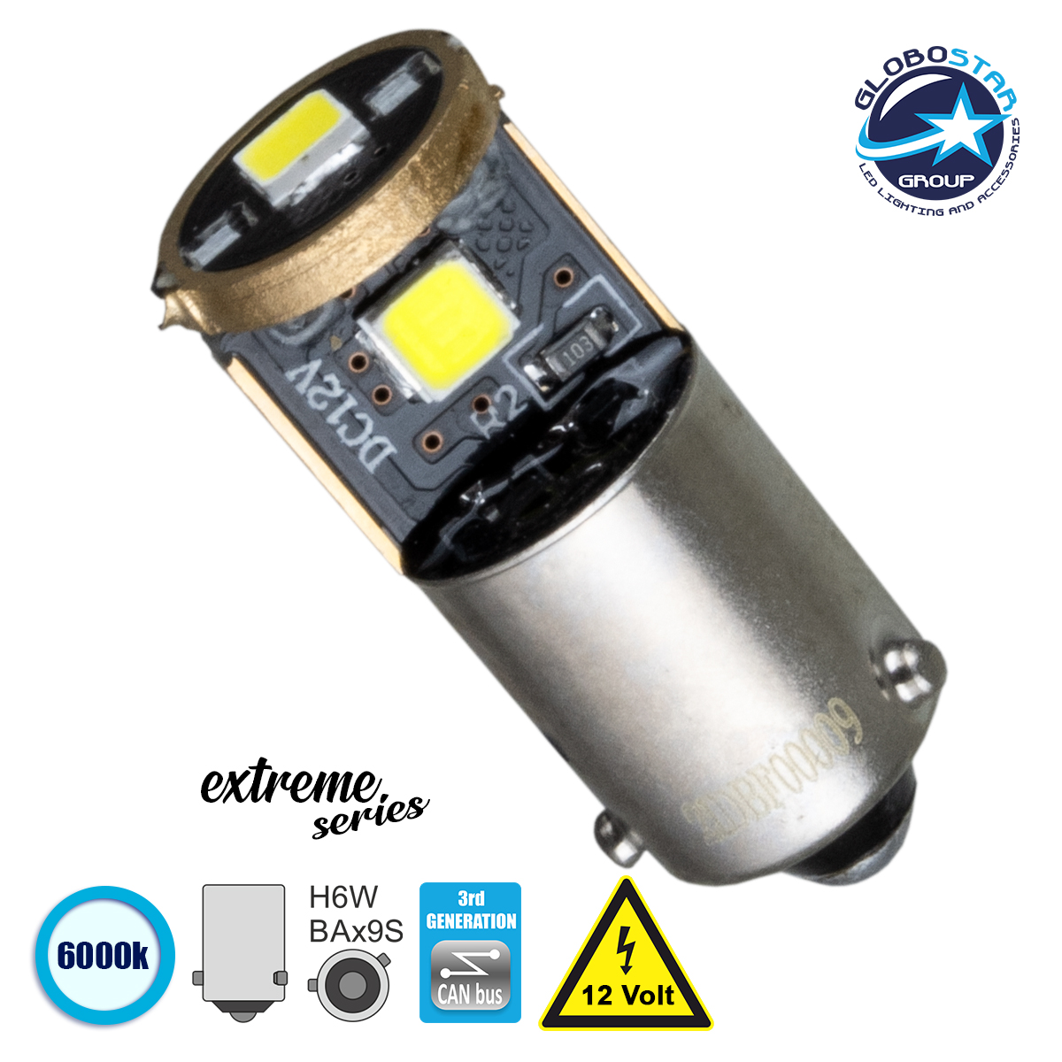 81296_1 GLOBOSTAR® BAX9S-H6W 81296 Λάμπα BAx9S H6W CANbus LED 2.5W 150lm 360° DC 12V IP20 Ψυχρό Λευκό 6000K - 3 x Epistar SMD3030 Chip - Μ1.1 x Π1.1 x Υ2.7cm - 1 Χρόνο Εγγύηση - Image 1