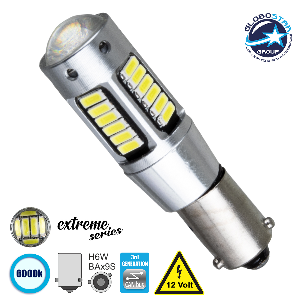 81299_1 GLOBOSTAR® BAX9S-H6W 81299 Λάμπα BAx9S H6W CANbus LED 2.8W 300lm 360° DC 12V IP20 Ψυχρό Λευκό 6000K - 30 x Epistar SMD4014 Chip - Μ1.1 x Π1.1 x Υ4.6cm - 1 Χρόνο Εγγύηση - Image 1
