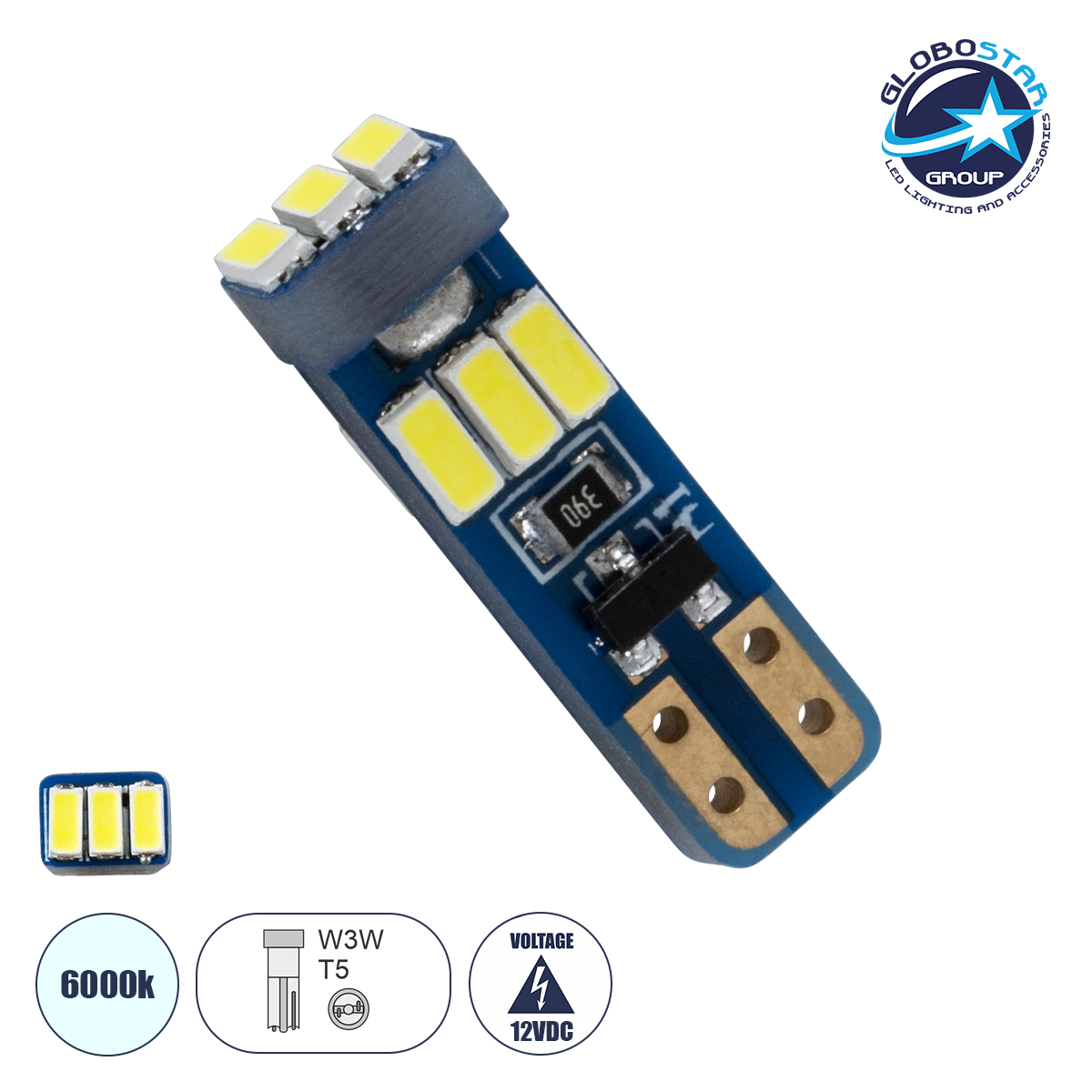 81467_1 GLOBOSTAR® W3W-T5 81467 Λάμπα W3W T5 LED 0.36W 95lm 360° DC 12V IP20 Ψυχρό Λευκό 6000K - 9 x Epistar SMD3014 Chip - Μ0.5 x Π0.4 x Υ1.8cm - 1 Χρόνο Εγγύηση - Image 1