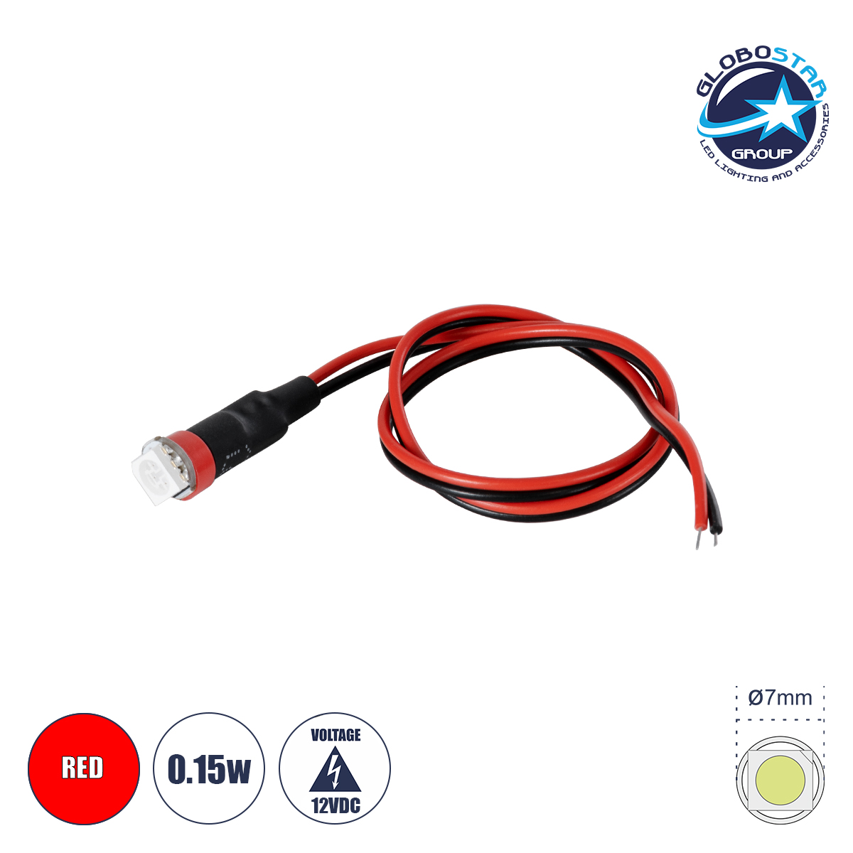 81485_1 GloboStar® SMD-LED 81485 Υψηλής Ισχύος SMD LED 0.12W 15lm DC 12V - Φ0.7 x Υ2.3cm - Κόκκινο - Dimmable - 2 Χρόνια Εγγύηση - Image 1