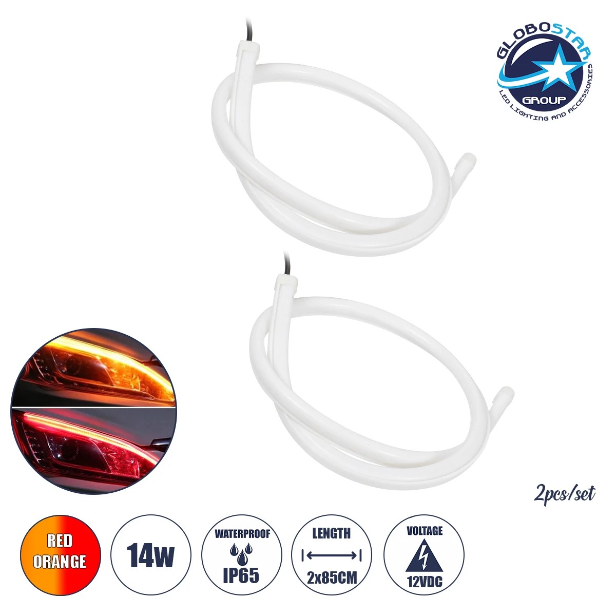81727_1 ΣΕΤ DRL - Φώτα Ημέρας για Φανάρι Αυτοκινήτου Κόκκινο + Πορτοκαλί για Φλας 85cm 12 Volt GloboStar 55116 - Image 1