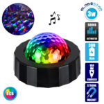 GloboStar® 81844 Φορητό Διακοσμητικό Φωτιστικό Ειδικών Φωτορυθμικών Εφέ PARTY Disco LED 3W DC 5V 300mAh Επαναφορτιζόμενο - Sound Activated - Καλώδιο Τροφοδοσίας USB - Βάση με Μαγνήτη - Πολύχρωμo RGB IP20 Μ7.5 x Π7.5 x Υ4.5cm