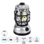 GloboStar® 69933 Αυτόνομο Επαναφορτιζόμενο Φανάρι Camping LED 5W με Επαναφορτιζόμενη Μπαταρία 18650 1200mAh Li-ion - Power Bank - Αδιάβροχο IP54 - Dimmable - Μαύρο Ασημί - Ψυχρό Λευκό 6000K Φ10.2 x Υ18cm - Image 2