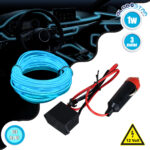 GloboStar® 82204 TUBE 360° Degree Διακοσμητική EL-Wire Neon Αυτοκινήτου Κορδόνι ΣΕΤ 3m 1W/3m 30lm/m 360° DC 12V με Βύσμα Αναπτήρα Αυτοκινήτου Αδιάβροχη IP68 Γαλάζιο