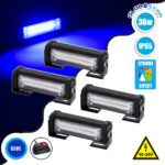 GloboStar® 85032 PRO Series ΣΕΤ 4 x Μπάρες Σήμανσης Οχήματος Αστυνομίας για Αυτοκίνητα & Φορτηγά 13 Προγραμμάτων Φωτισμού STROBE LED CREE CXB COB 36W DC 10-30V Αδιάβροχο IP65 Μπλε