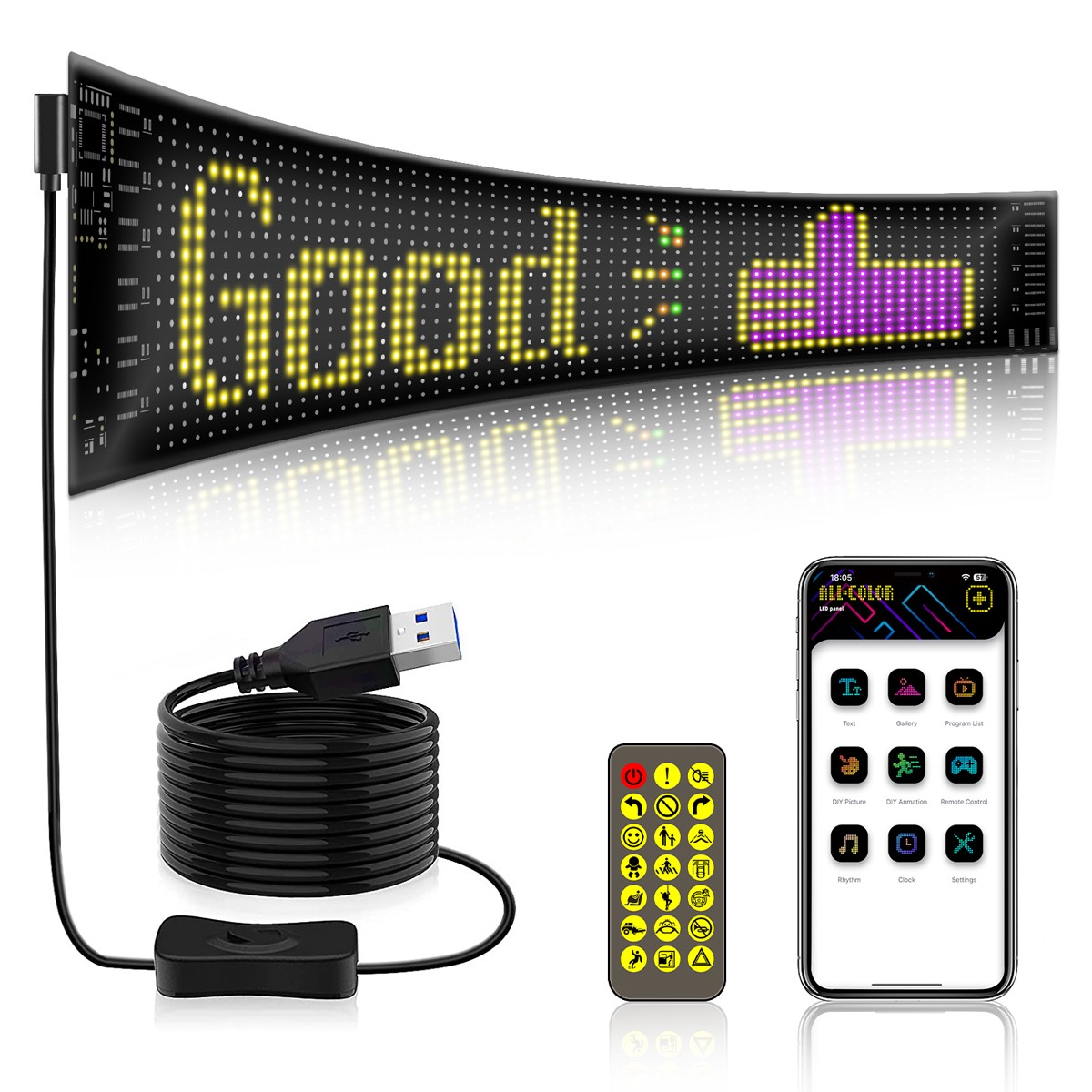 8532cc_glb_106_0002_1 GLOBOSTAR® MATRIX GLB-106-0002 Εύκαμπτη Κυλιόμενη Ψηφιακή Επιγραφή 37.4x9.2cm P5 64x16 Pixel LED 10W DC 5V 2A με USB 2.0 Αδιάβροχο IP65 Πολύχρωμο RGB - Bluetooth Control μέσω iPIXEL APP - Μ37.4 x Π0.2 x Υ9.2cm - 2 Χρόνια Εγγύηση - Image 1