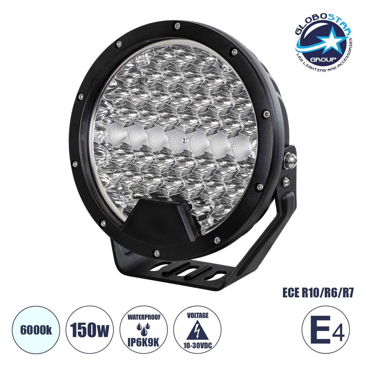 85337_01 GloboStar® 85337 E4 Mark Vehicle & JEEP Work Lights - Φώτα Εργασίας για Οχήματα και JEEP LED High Power 150W DC 10-30V Αδιάβροχo IP6K9K Ψυχρό Λευκό 6000K M22 x Π7 x Υ23.5cm - Image 1