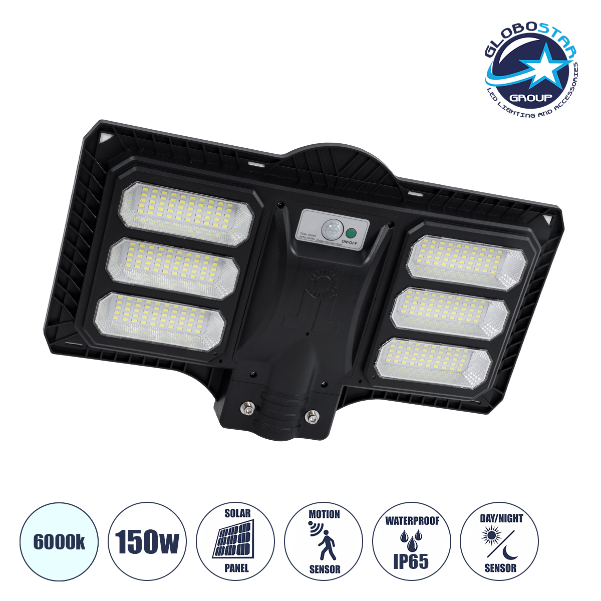 85347_01 GloboStar® STREETO 85347 Professional LED Solar Street Light Αυτόνομο Ηλιακό Φωτιστικό Δρόμου 150W 1000lm 300 x LED SMD 5730 με Ενσωματωμένο Φωτοβολταϊκό Panel 6V 12W & Επαναφορτιζόμενη Μπαταρία Li-ion 3.2V 10000mAh με Αισθητήρα Ημέρας-Νύχτας & PIR Αισθητήρα Κίνησης - Αδιάβροχο IP65 - Ψυχρό Λευκό 6000K - Μ52 x Π5 x Υ13cm - 2 Years Warranty - Image 1