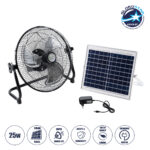 GloboStar® SOLARO-FAN 85352 Solar Fan Αυτόνομος Ηλιακός Επιδαπέδιος Ανεμιστήρας 25W 2 Λειτουργιών Ρεύματος με AC 220-240V ή με Φωτοβολταϊκό Panel 9V 12W & Επαναφορτιζόμενη Μπαταρία Li-ion 7.4V 4400mAh - 12 Ταχύτητες - Ενσωματωμένο USB 2.0 Charger Συσκευών - IP20 - Μ42 x Π20 x Υ35cm - Μαύρο & Ασημί - 2 Years Warranty