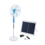 GloboStar® SOLARA-FAN 85355 Solar Fan Αυτόνομος Ηλιακός Επιδαπέδιος Ανεμιστήρας 25W 2 Λειτουργιών Ρεύματος με AC 220-240V ή με Φωτοβολταϊκό Panel 9V 12W & Επαναφορτιζόμενη Μπαταρία Li-ion 7.4V 4400mAh - 3 Ταχύτητες - Ενσωματωμένο USB 2.0 Charger Συσκευών - IP20 - Μ44 x Π37.5 x Υ132cm - Λευκό & Μπλε - 2 Years Warranty - Image 2