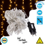 85803 Διακοσμητική Κουρτίνα 3 x 3 Μέτρα με Controller 8 Προγραμμάτων Φωτισμού - Επεκτεινόμενη 300 LED 8W AC 230V με Διάφανο Καλώδιο & Πρίζα Schuko Αδιάβροχη IP67 Θερμό Λευκό 3000K Μ3 x Υ3m