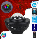 GloboStar® 85817 Μαύρο Επιτραπέζιο Διακοσμητικό Φωτιστικό Ειδικών Εφε NIGHT GALAXY WORLD 3D LED 10W DC 5V 2200mAh Επαναφορτιζόμενο με Bluetooth Speaker - Sound Activated - Καλώδιο Τροφοδοσίας USB και Ασύρματο Χειριστήριο RF 2.4Ghz Πολύχρωμo RGBW Dimmable