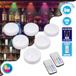 GloboStar® 85818 Φωτιστικά Νυκτός Μπαταρίας LED SMD 5050 6W 600lm με Ασύρματο Χειριστήριο RF - ΣΕΤ 6 Τεμαχίων Πολύχρωμα RGB