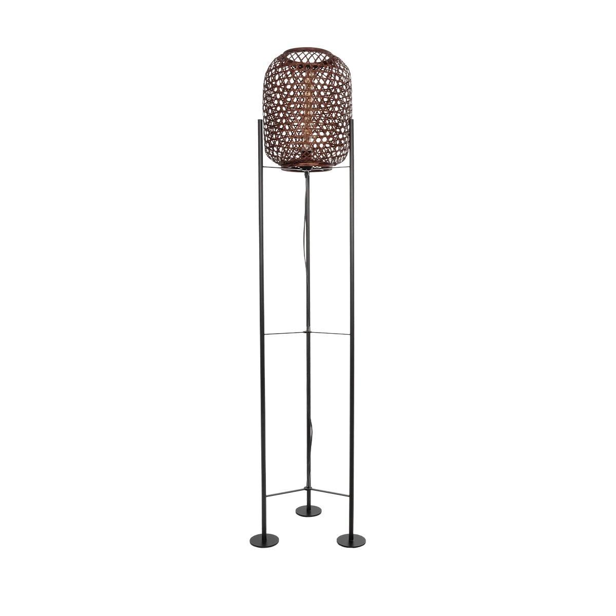 8a2bda_999_0041_0 GloboStar® CURACAO 999-0041 Μοντέρνο Επιδαπέδιο Φωτιστικό Μονόφωτο 1 x E27 IP20 Μαύρο Μέταλλο με Καφέ Ξύλο - Μ30 x Π30 x Υ165cm - Image 1