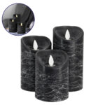 GloboStar® 79557 ΣΕΤ 3 Διακοσμητικών Realistic Κεριών Παραφίνης με LED Εφέ Κινούμενης Φλόγας - Μπαταρίας & Ασύρματο Χειριστήριο IR Μαύρα με Ασημένιες Ρίγες Θερμό Λευκό 3000K Dimmable - Image 2