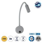 GLOBOSTAR® GOOSE 61689 Μοντέρνο Φωτιστικό Τοίχου - Απλίκα Ξενοδοχείου Reading Light LED 3W 300lm 36° AC 220-240V IP20 Θερμό Λευκό 2700K - CREE XPE Chip & TÜV SÜD Driver - Γκρι Ανθρακί Ματ - Μ6.5 x Π15 x Υ24.5cm - 3 Χρόνια Εγγύηση