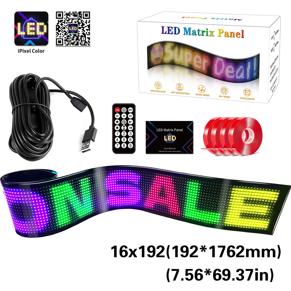 8dfe7f_glb_106_0005_1 GLOBOSTAR® MATRIX GLB-106-0005 Εύκαμπτη Κυλιόμενη Ψηφιακή Επιγραφή 176.2x19.2cm P9 192x16 Pixel LED 10W DC 5V 2A με USB 2.0 Αδιάβροχο IP65 Πολύχρωμο RGB - Bluetooth Control μέσω iPIXEL APP - Μ176.2 x Π0.4 x Υ19.2cm - 2 Χρόνια Εγγύηση - Image 1