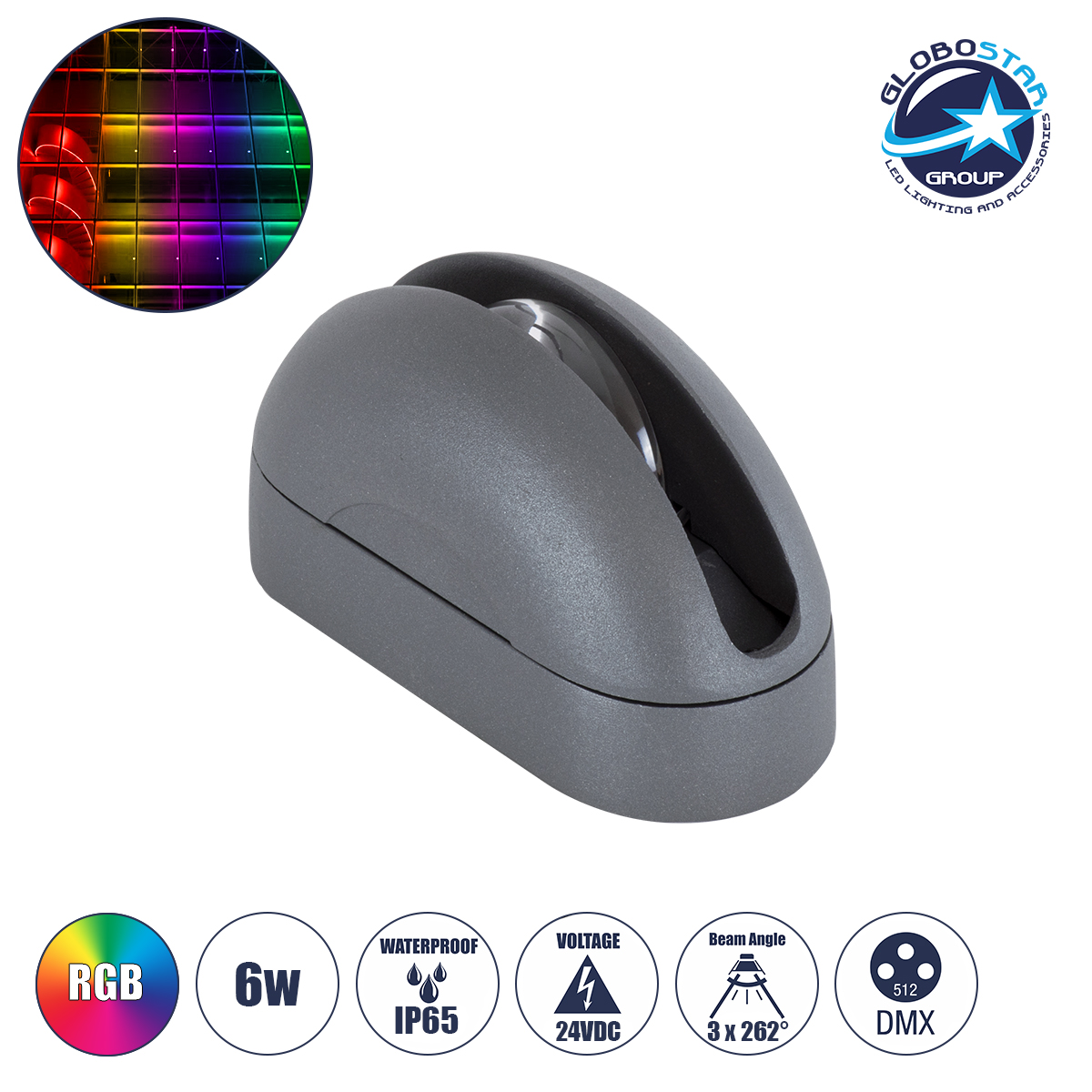 90112_1 GLOBOSTAR® WINDOWCURBA 90112 Φωτιστικό Ανάδειξης Παραθύρων LED 6W 480lm 3°x262° DC 24V Αδιάβροχο IP65 Πολύχρωμο RGB Dimmable DMX512 - CREE XPE Chip - Γκρι Ανθρακί - Μ12 x Π5.3 x Υ6.5cm - 3 Χρόνια Εγγύηση - Image 1