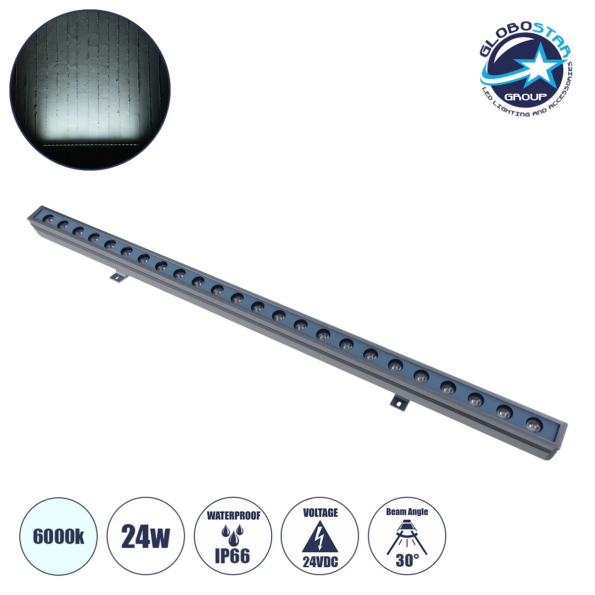 90153_1 GLOBOSTAR® WASHERMARGO 90153 Μπάρα Φωτισμού Wall Washer LED 24W 2880lm 30° DC 24V Αδιάβροχο IP66 Ψυχρό Λευκό 6000K Dimmable - Bridgelux SMD Chip - Γκρι Ανθρακί - Μ100 x Π8.5 x Υ4cm - 3 Χρόνια Εγγύηση - Image 1