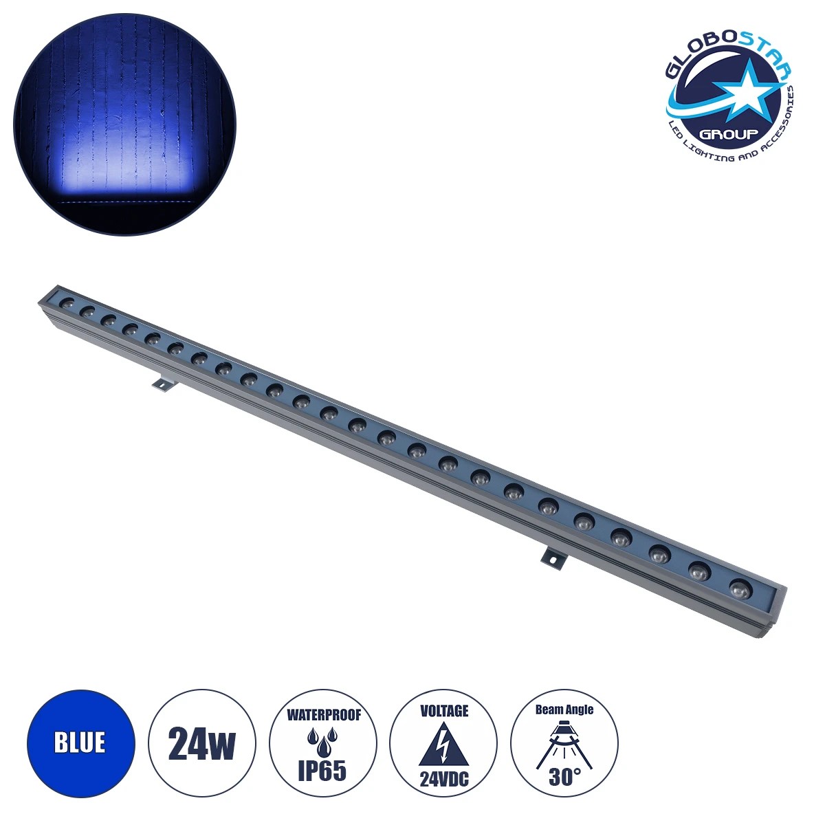 90154_1 GLOBOSTAR® WASHERMARGO 90154 Μπάρα Φωτισμού Wall Washer LED 24W 2040lm 30° DC 24V Αδιάβροχο IP65 Μπλε Dimmable - Bridgelux SMD Chip - Γκρι Ανθρακί - Μ100 x Π4 x Υ6.4cm - 3 Χρόνια Εγγύηση - Image 1