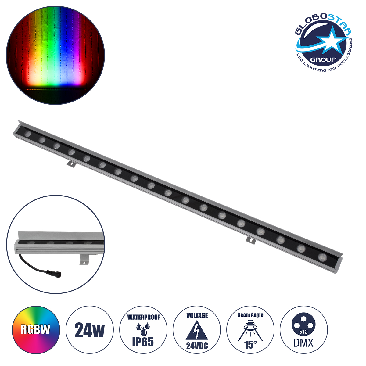 90189_1 GLOBOSTAR® WASHERFAIA 90189 Μπάρα Φωτισμού Wall Washer με Αντιθαμβωτική Γρίλια LED 24W 2040lm 15° DC 24V Αδιάβροχο IP65 Πολύχρωμο RGBW Dimmable DMX512 - Bridgelux SMD Chip - Γκρι Ανθρακί - Μ100 x Π4 x Υ5.5cm - 3 Χρόνια Εγγύηση - Image 1