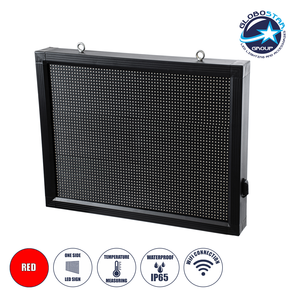 90286_1 GLOBOSTAR® DISPLAY 90286 Κυλιόμενη Ψηφιακή Επιγραφή 64x48cm P10 Μονής Όψης LED AC 220-240V Αδιάβροχο IP65 Κόκκινο - WiFi Control μέσω FK APP - Αισθητήρας Θερμοκρασίας & Υγρασίας - Μ72 x Π9 x Υ56cm - 2 Χρόνια Εγγύηση - Image 1