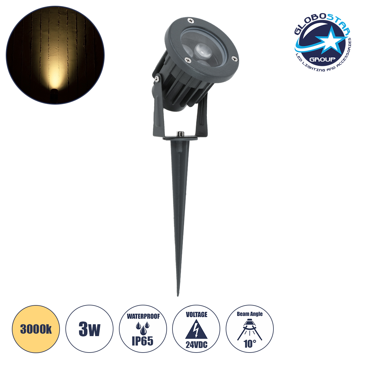 90351_1 GLOBOSTAR® TREETZINA 90351 Φωτιστικό Σποτ για Φυτά - Δέντρα με Βάση Κήπου / Καρφωτό LED 3W 330lm 10° DC 24V Αδιάβροχο IP65 Θερμό Λευκό 2700K Dimmable - Bridgelux SMD Chip - Γκρι Ανθρακί - Μ10.5 x Π7.5 x Υ7.5cm - 3 Χρόνια Εγγύηση - Image 1