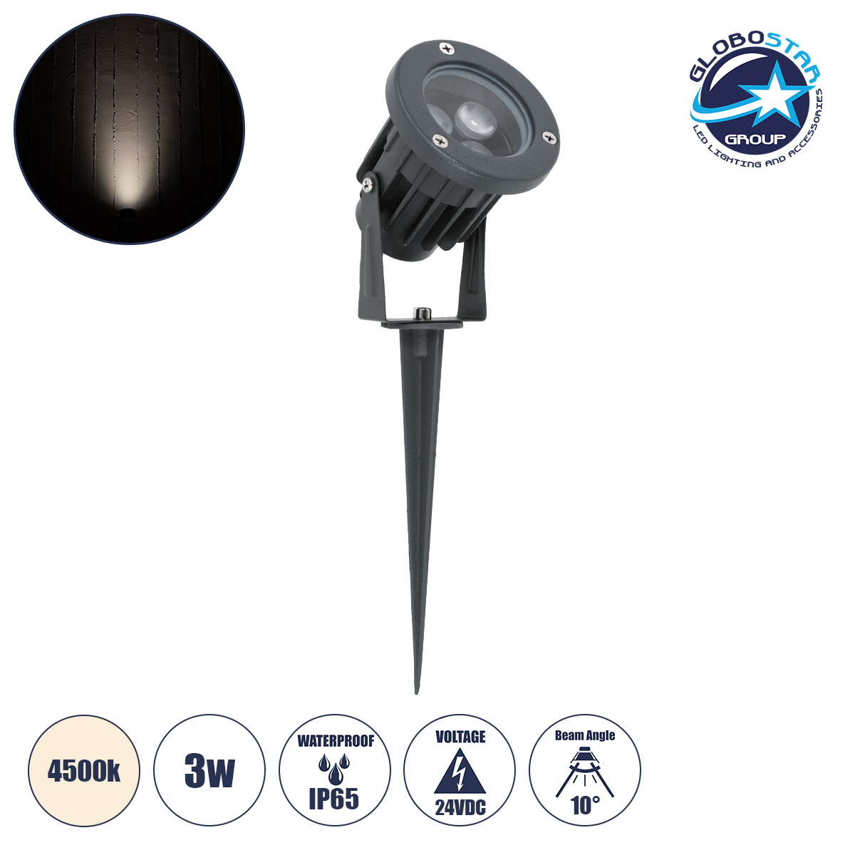 90352_1 GloboStar® TREELIGHT-TZINA 90352 Σποτ Φωτισμού Ειδικό για Φυτά - Δέντρα με Βάση Κήπου / Καρφωτό LED 3W 285lm 10° DC 24V Αδιάβροχο IP65 L10.5 x W7.5 x H7.5cm Φυσικό Λευκό 4500K - Γκρι Ανθρακί - 3 Years Warranty - Image 1
