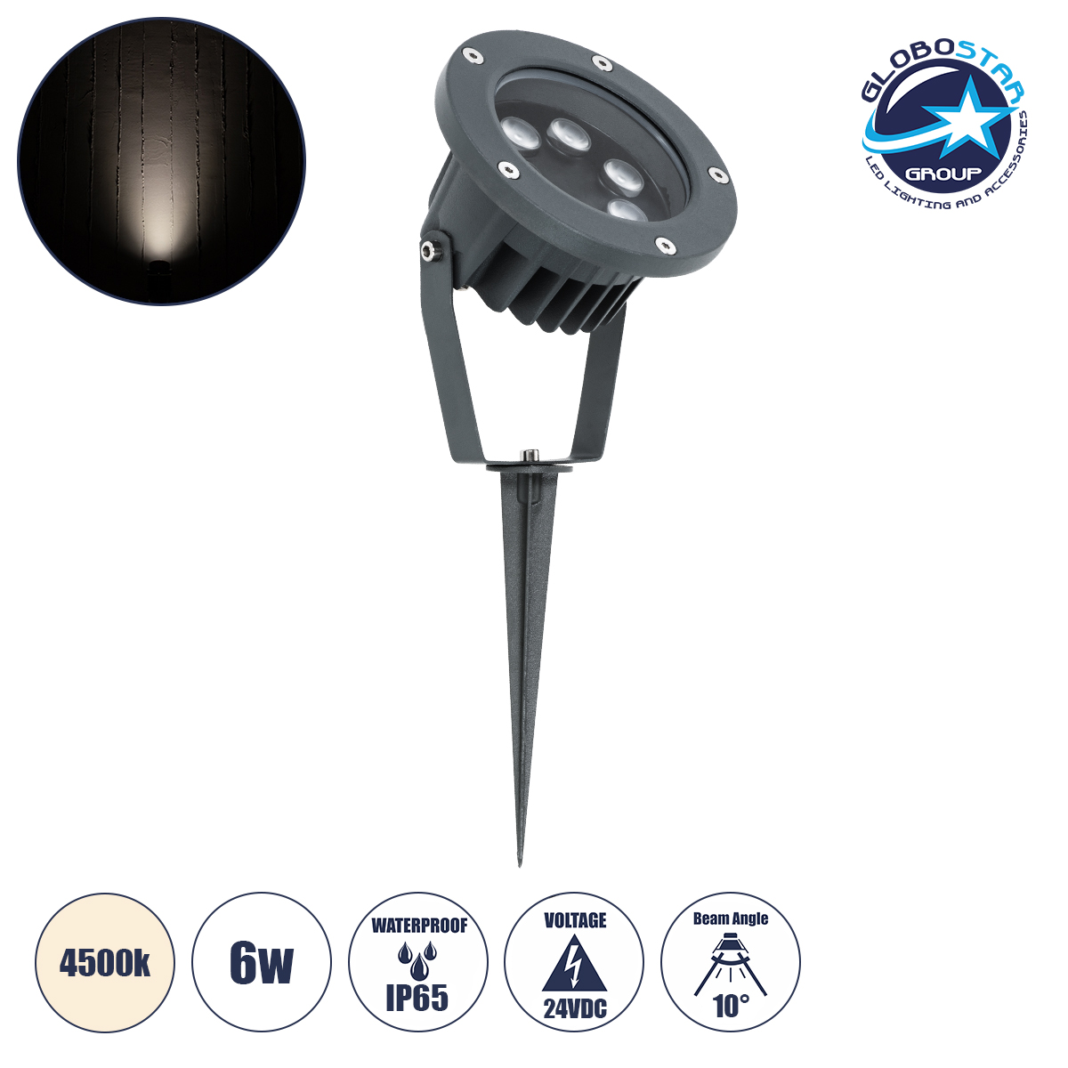 90355_1 GloboStar® TREELIGHT-TZINA 90355 Σποτ Φωτισμού Ειδικό για Φυτά - Δέντρα με Βάση Κήπου / Καρφωτό LED 6W 570lm 10° DC 24V Αδιάβροχο IP65 L14 x W12.5 x H12.5cm Φυσικό Λευκό 4500K - Γκρι Ανθρακί - 3 Years Warranty - Image 1
