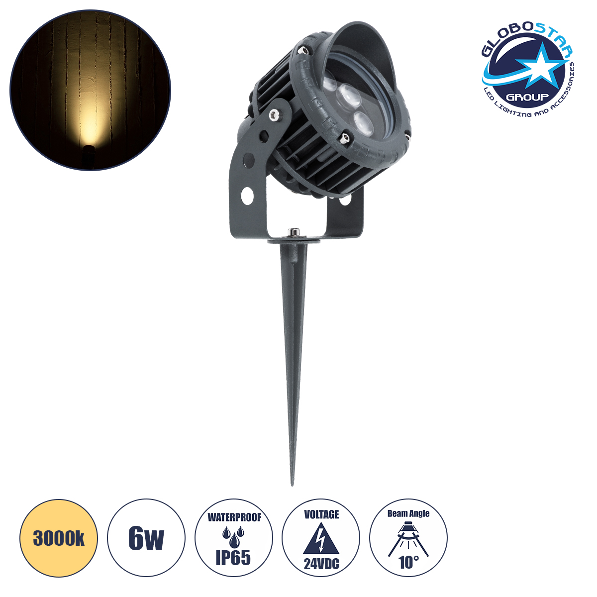 90357_1 GLOBOSTAR® TREEVINA 90357 Φωτιστικό Σποτ με Αντιθαμβωτική Γρίλια για Φυτά - Δέντρα με Βάση Κήπου / Καρφωτό LED 6W 660lm 10° DC 24V Αδιάβροχο IP65 Θερμό Λευκό 2700K Dimmable - Bridgelux SMD Chip - Γκρι Ανθρακί - Μ13 x Π9.5 x Υ9.5cm - 3 Χρόνια Εγγύηση - Image 1