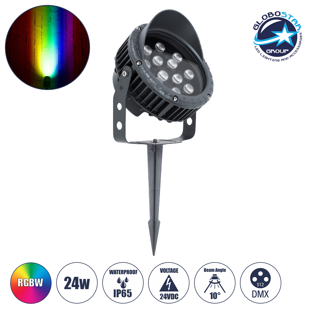 90362_01 GLOBOSTAR® TREEVINA 90362 Φωτιστικό Σποτ με Αντιθαμβωτική Γρίλια για Φυτά - Δέντρα με Βάση Κήπου / Καρφωτό LED 24W 2040lm 10° DC 24V Αδιάβροχο IP65 Πολύχρωμο RGBW Dimmable DMX512 - Bridgelux SMD Chip - Γκρι Ανθρακί - Μ21.5 x Π18.3 x Υ14cm - 3 Χρόνια Εγγύηση - Image 1
