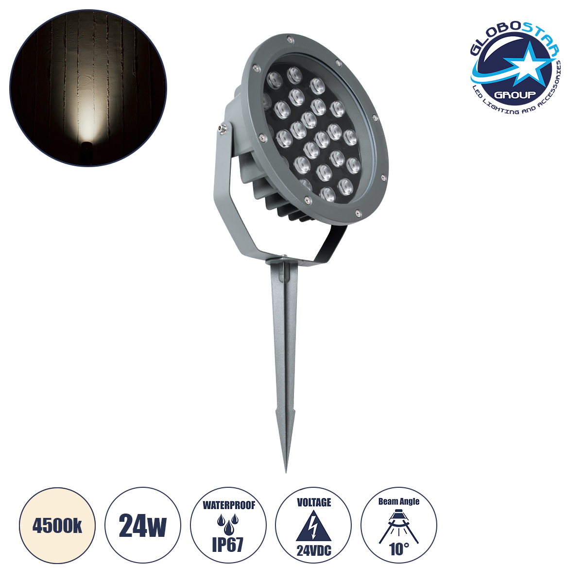 90365_1 GloboStar® TREELIGHT-RIVA 90365 Σποτ Φωτισμού Ειδικό για Φυτά - Δέντρα με Βάση Κήπου / Καρφωτό LED 24W 2280lm 10° DC 24V Αδιάβροχο IP67 Φ20.5 x Υ6.5cm Φυσικό Λευκό 4500K - Γκρι Ανθρακί - 3 Years Warranty - Image 1