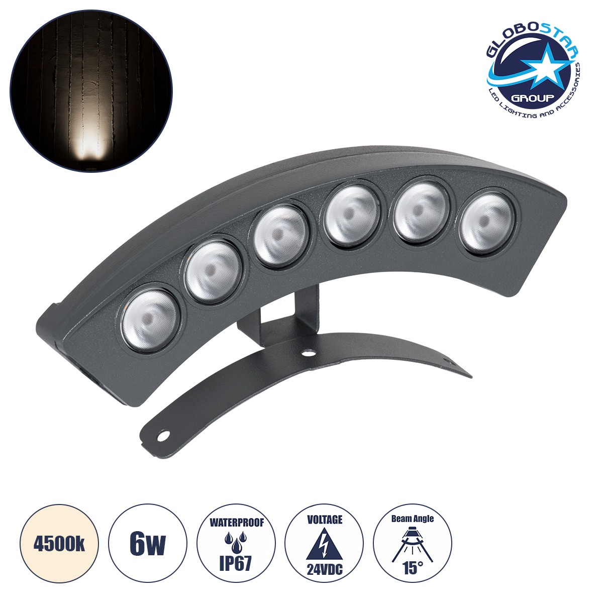 90457_1 GLOBOSTAR® TREEPLANTE 90457 Κυρτή Μπάρα Φωτισμού Wall Washer για Φυτά - Δέντρα LED 6W 690lm 15° DC 24V Αδιάβροχο IP67 Φυσικό Λευκό 4500K Dimmable - Bridgelux SMD Chip - Γκρι Ανθρακί - Μ17.5 x Π4.5 x Υ8cm - 3 Χρόνια Εγγύηση - Image 1