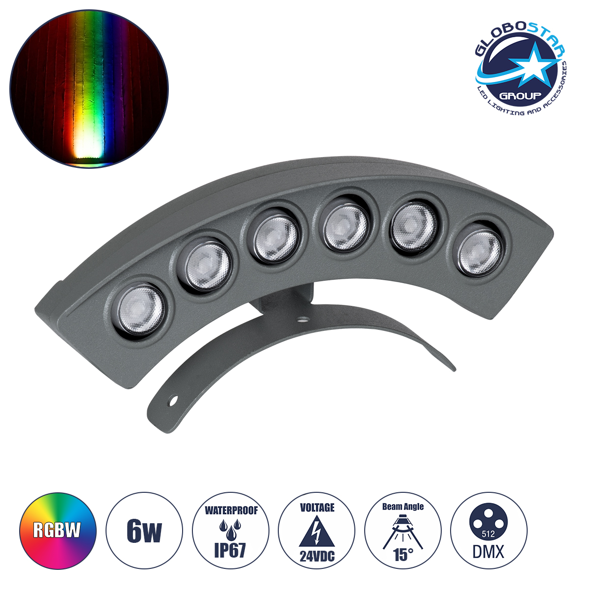 90459_1 GloboStar® TREELIGHT-PLANTE 90459 Κυρτή Μπάρα Φωτισμού Wall Washer Ειδική για Φυτά - Δέντρα LED 6W 630lm 15° DC 24V Αδιάβροχο IP67 Μ18 x Π3.7 x Υ7.5cm RGBW DMX512 - Γκρι Ανθρακί - 3 Years Warranty - Image 1