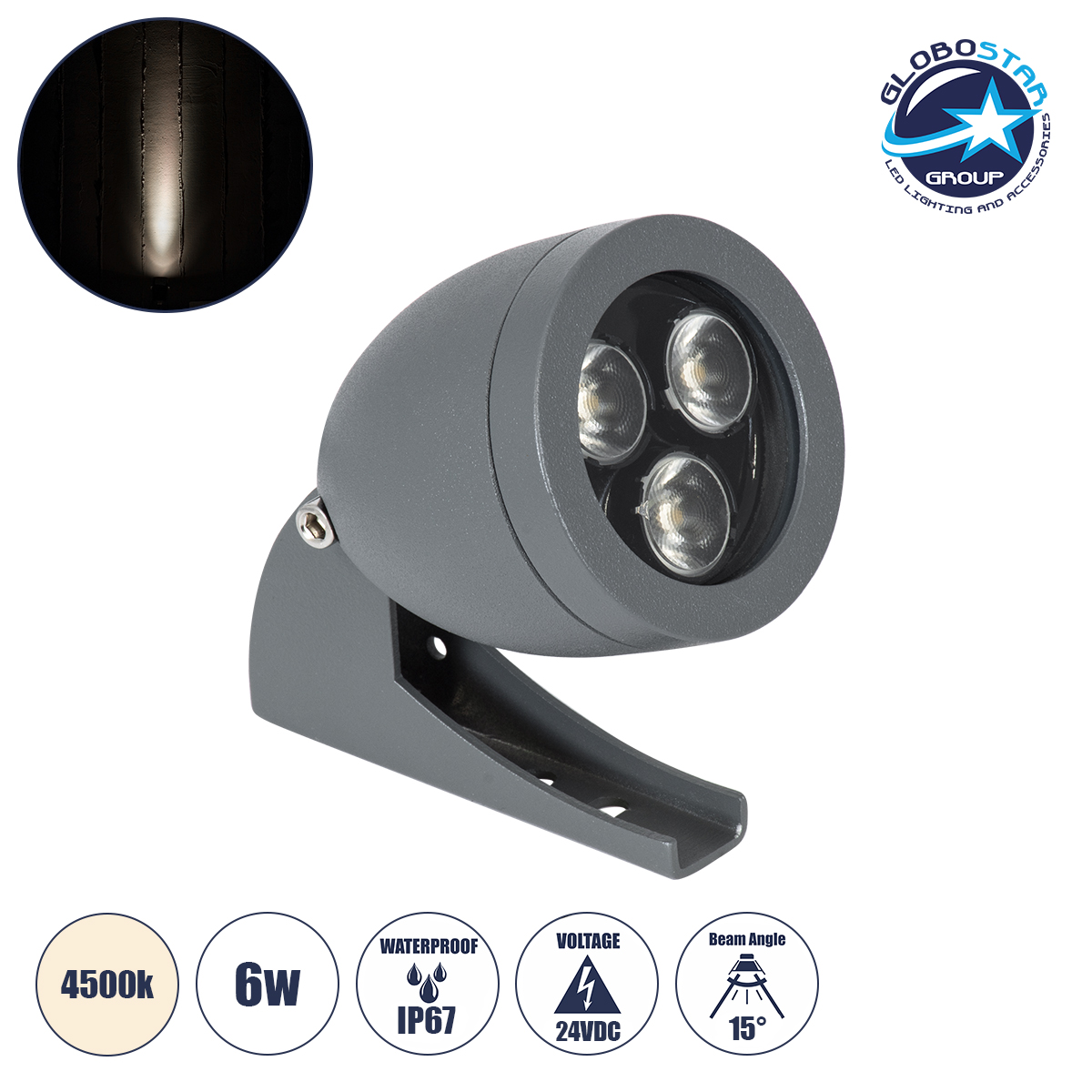 90466_1 GloboStar® TREELIGHT-TREESPO 90466 Σποτ Φωτισμού Ειδικό για Φυτά - Δέντρα LED 6W 690lm 15° DC 24V Αδιάβροχο IP67 Μ6.6 x Π9 x Υ12cm Φυσικό Λευκό 4500K - Γκρι Ανθρακί - 3 Years Warranty - Image 1