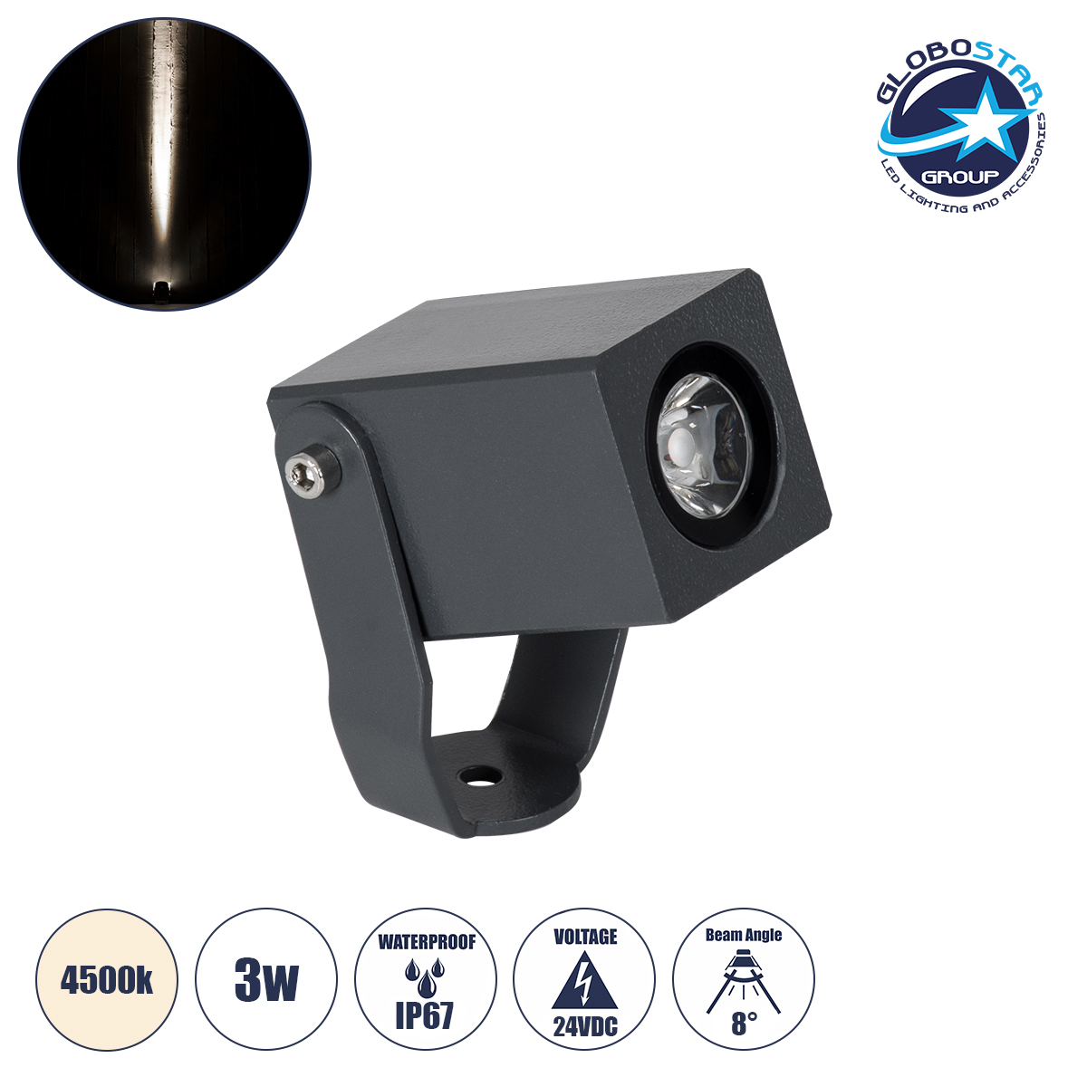 90473_01 GloboStar® TREELIGHT-TREEMARO 90473 Σποτ Φωτισμού Ειδικό για Φυτά - Δέντρα LED 3W 345lm 8° DC 24V Αδιάβροχο IP67 Μ3.5 x Π6.4 x Υ10cm Φυσικό Λευκό 4500K - Γκρι Ανθρακί - 3 Years Warranty - Image 1