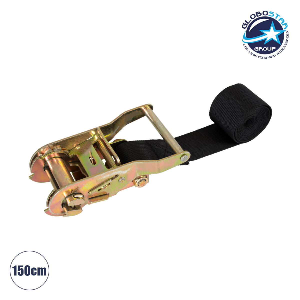 90479_1 GLOBOSTAR® TREEBASE 90479 Ιμάντας με Καστάνια για Τοποθέτηση Φωτιστικών Σποτ σε κορμό Φυτών & Δέντρων - Μαύρο & Χρυσό - Μ150 x Π7.5 x Υ5cm - Image 1