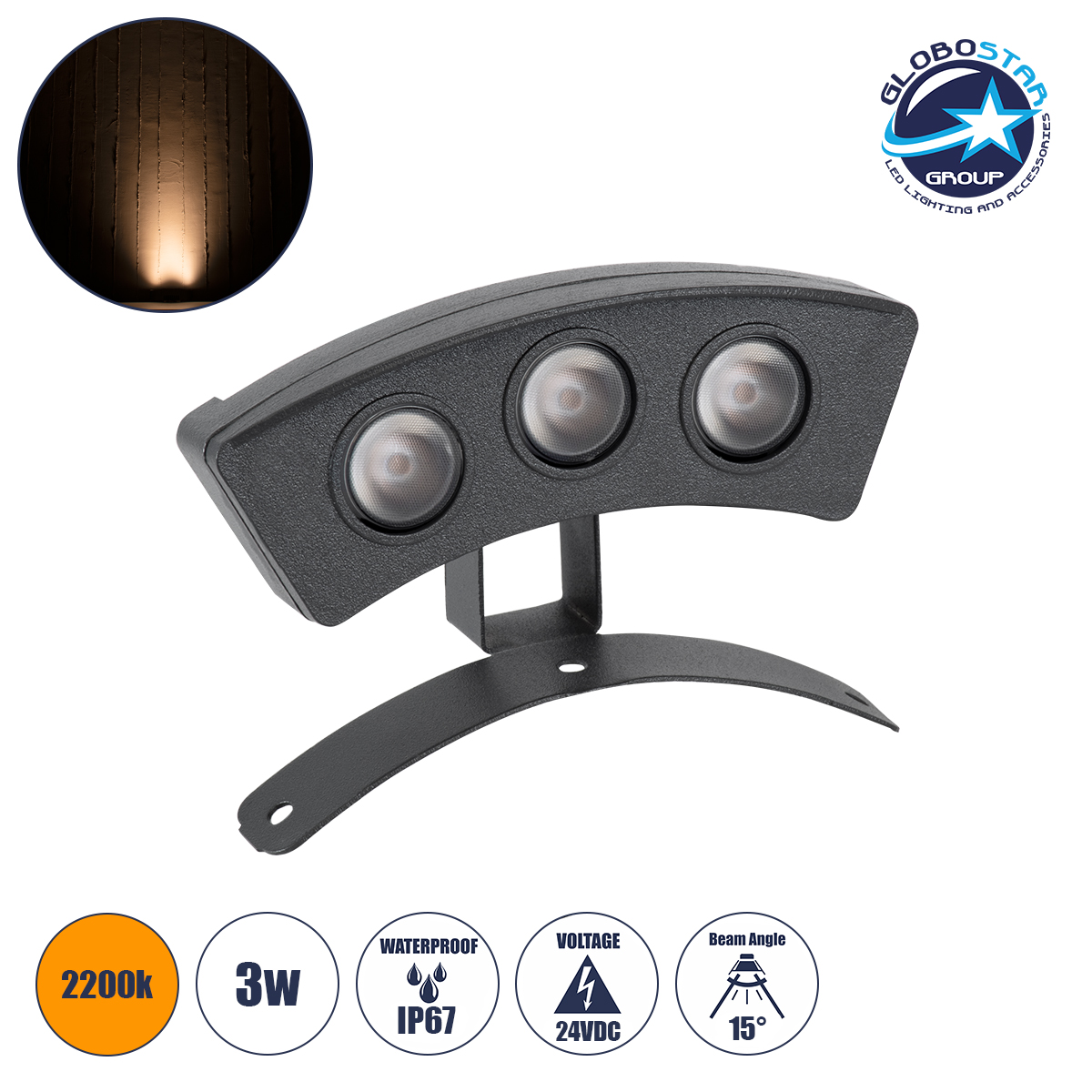 90514_1 GLOBOSTAR® TREEPLANTE 90514 Κυρτή Μπάρα Φωτισμού Wall Washer για Φυτά - Δέντρα LED 3W 315lm 15° DC 24V Αδιάβροχο IP67 Ultra Θερμό Λευκό 2200K Dimmable - Bridgelux SMD Chip - Γκρι Ανθρακί - Μ11 x Π3 x Υ8.2cm - 3 Χρόνια Εγγύηση - Image 1